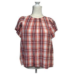 Loft Plaid Short Sleeve Blouse Size Medium
